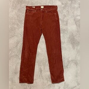J Crew Corduroy Pants Mens 33 x 32 Style 770 Straight Fit Rust Burnt Orange
